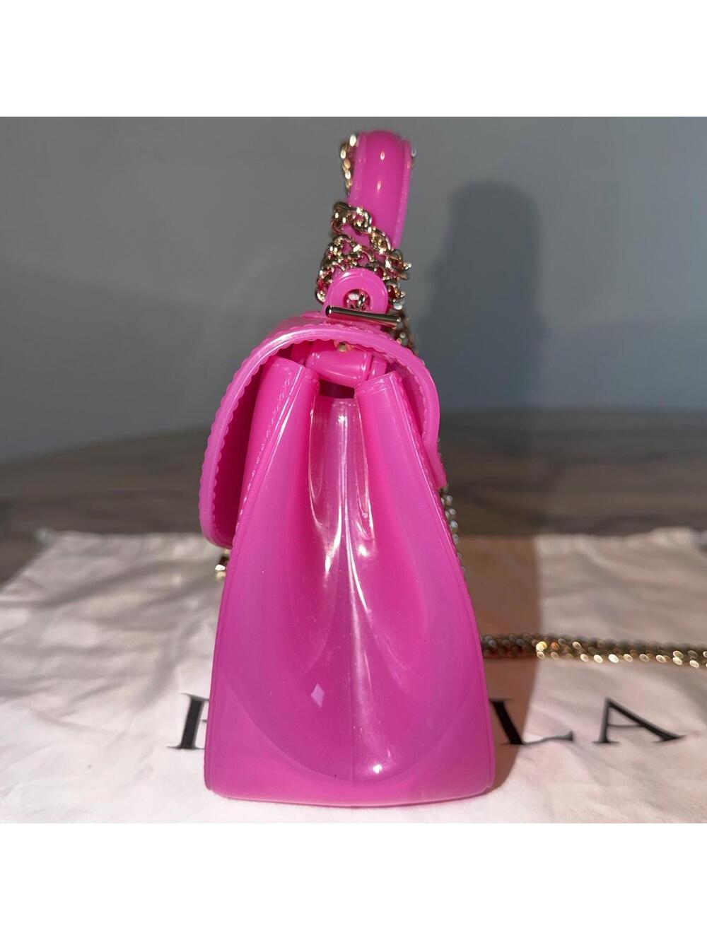 NEW Furla Candy Meringa Mini Crossbody Fuschia Hot‎ Pink PVC Rubber Top Handle - Picture 3 of 9